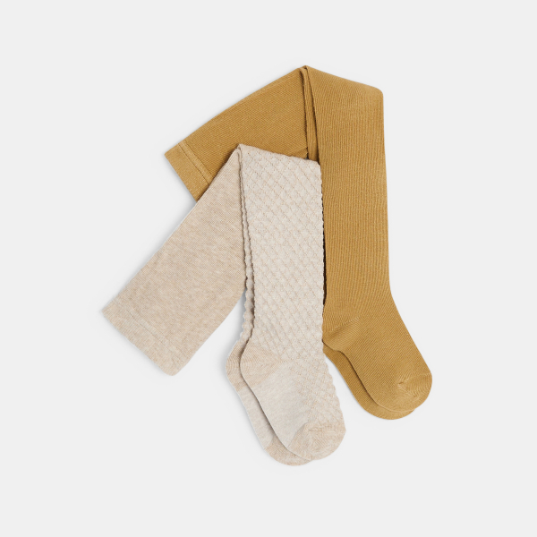 مجموعة جوارب طويلة باللون البيج، للفتيات الصغيرات